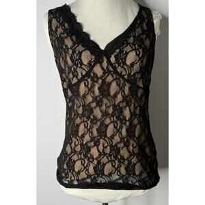 Esprit Women’s Y2K Black Lace Sleeveless Top M Whimsigoth Witchy Dark Romance